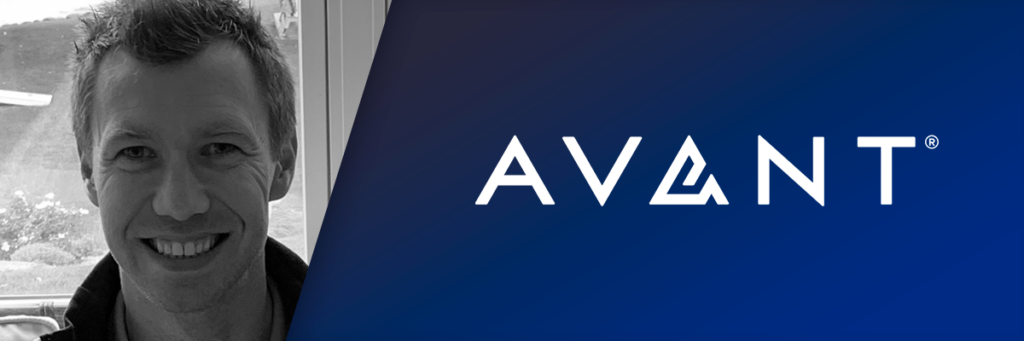 Peter Duveneck, Senior Manager of the TPM team, smiling next to the Avant logo on a navy blue background